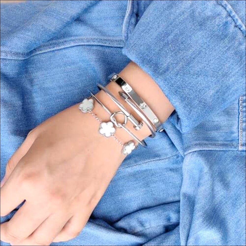 4-Piece Stackable Floral Bangle Bracelets Set, St… - image 2